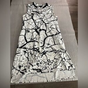 [M]RUDSAK Monochrome Black White Crackle Abstract Pattern Midi Shift Dress
